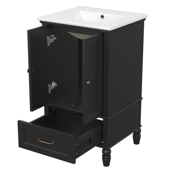 English Elm 20" Bathroom Vanity with Sink Modern MDF Cabinet with Ceramic Top, Drawer, Magnetic Door Stopper Black N725P195132B