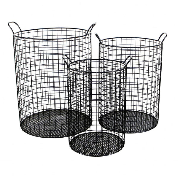 Homeroots Set Of Three Metal Wire Storage Baskets  Steel 399672