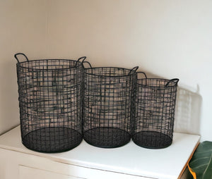 Homeroots Set Of Three Metal Wire Storage Baskets  Steel 399672