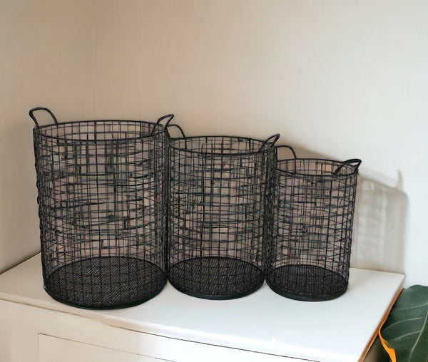 Homeroots Set Of Three Metal Wire Storage Baskets  Steel 399672