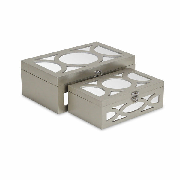 Homeroots Set Of Two Tan Oval Scroll Mirror Jewelry Storage Boxes  Manufactured Wood 399673