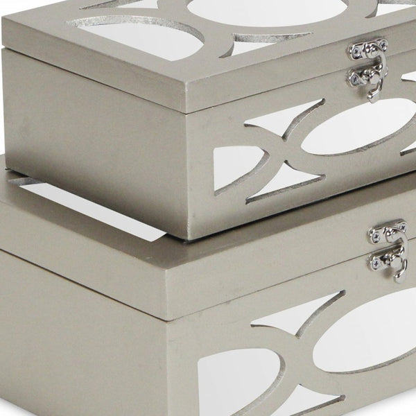 Homeroots Set Of Two Tan Oval Scroll Mirror Jewelry Storage Boxes  Manufactured Wood 399673