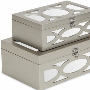 Homeroots Set Of Two Tan Oval Scroll Mirror Jewelry Storage Boxes  Manufactured Wood 399673