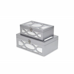 Homeroots Set Of Two Silver Oval Scroll Mirror Jewelry Storage Boxes  Manufactured Wood 399675