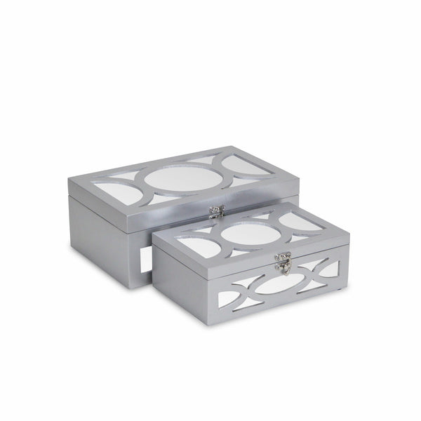 Homeroots Set Of Two Silver Oval Scroll Mirror Jewelry Storage Boxes  Manufactured Wood 399675