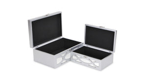 Homeroots Set Of Two Silver Oval Scroll Mirror Jewelry Storage Boxes  Manufactured Wood 399675