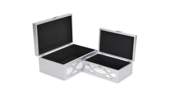 Homeroots Set Of Two Silver Oval Scroll Mirror Jewelry Storage Boxes  Manufactured Wood 399675