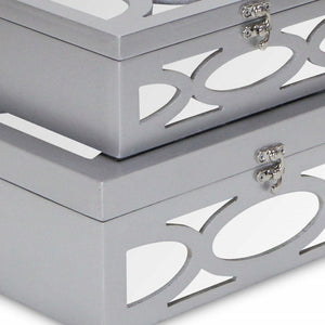 Homeroots Set Of Two Silver Oval Scroll Mirror Jewelry Storage Boxes  Manufactured Wood 399675