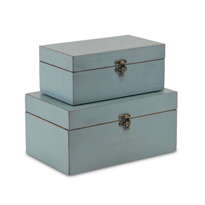 Homeroots Set Of Two Pale Blue Wooden Storage Boxes  Manufactured Wood 399678