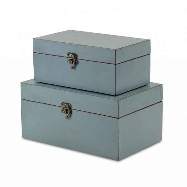 Homeroots Set Of Two Pale Blue Wooden Storage Boxes  Manufactured Wood 399678