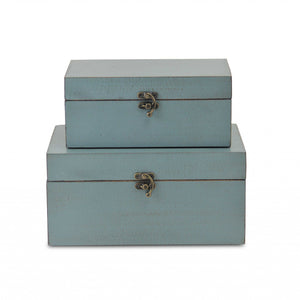 Homeroots Set Of Two Pale Blue Wooden Storage Boxes  Manufactured Wood 399678