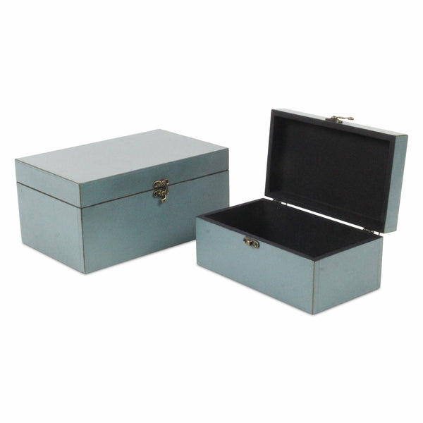 Homeroots Set Of Two Pale Blue Wooden Storage Boxes  Manufactured Wood 399678