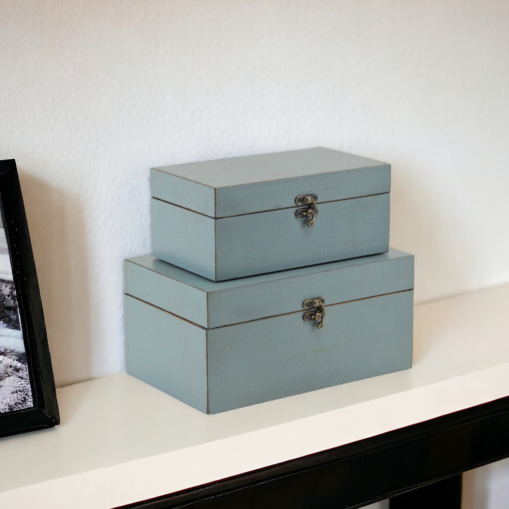 Homeroots Set Of Two Pale Blue Wooden Storage Boxes  Manufactured Wood 399678