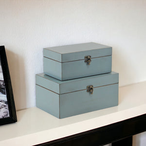 Homeroots Set Of Two Pale Blue Wooden Storage Boxes  Manufactured Wood 399678