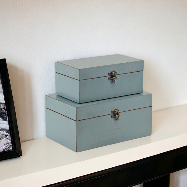 Homeroots Set Of Two Pale Blue Wooden Storage Boxes  Manufactured Wood 399678