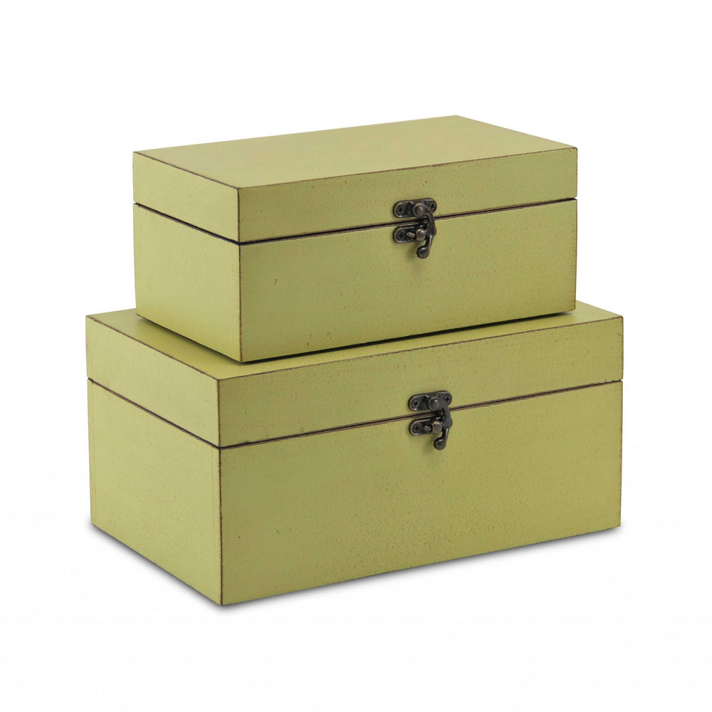Homeroots Set Of Two Light Green Wooden Storage Boxes  Manufactured Wood 399679