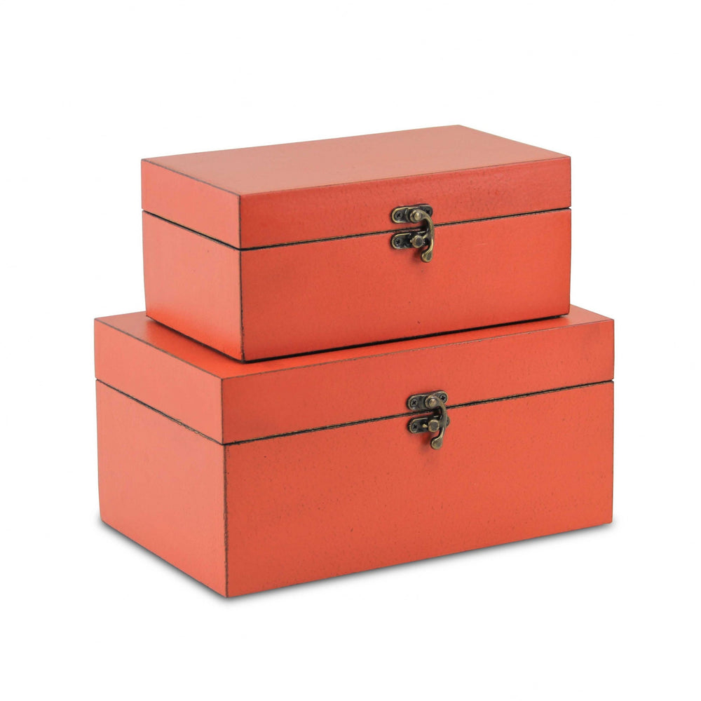 Homeroots Set Of Two Coral Wooden Storage Boxes  Manufactured Wood 399680