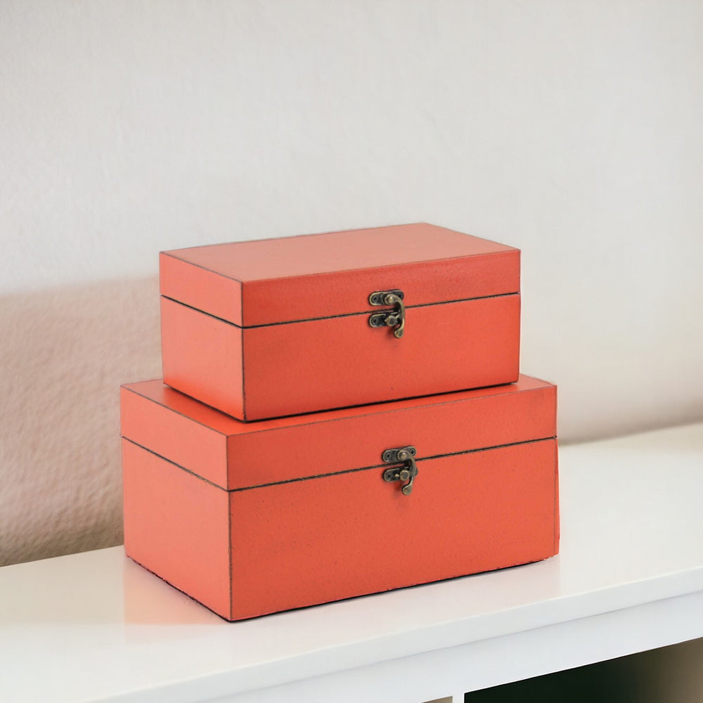 Homeroots Set Of Two Coral Wooden Storage Boxes  Manufactured Wood 399680