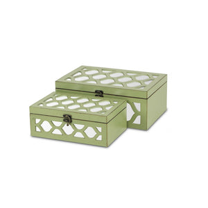 Homeroots Set Of Green Quatrefoil Mirror Jewelry Storage Boxes  Solid Wood 399681
