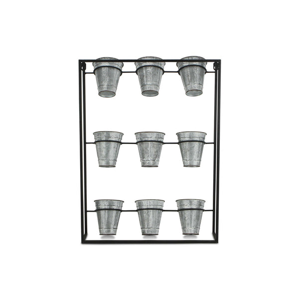 Homeroots Nine Pot Metal Framed Wall Planter  Steel 399685