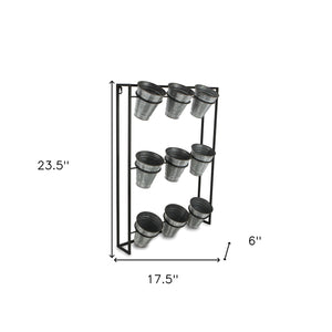 Homeroots Nine Pot Metal Framed Wall Planter  Steel 399685