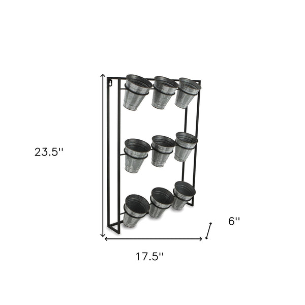 Homeroots Nine Pot Metal Framed Wall Planter  Steel 399685