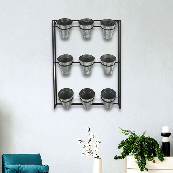 Homeroots Nine Pot Metal Framed Wall Planter  Steel 399685
