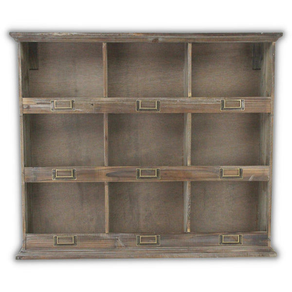 Homeroots Rustic Nine Slot Wooden Open Wall Cabinet  Solid Wood 399692