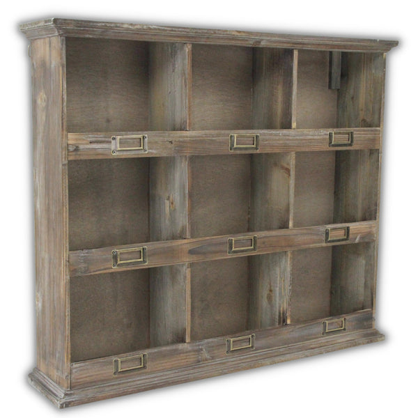 Homeroots Rustic Nine Slot Wooden Open Wall Cabinet  Solid Wood 399692