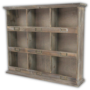 Homeroots Rustic Nine Slot Wooden Open Wall Cabinet  Solid Wood 399692
