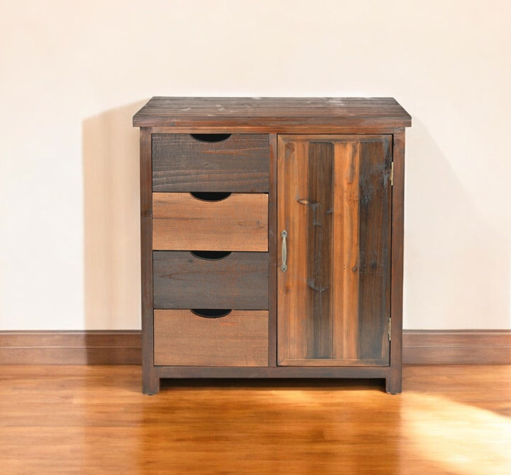 HomeRoots 28" Brown Wood Four Drawer Sideboard - Elegant Storage Solution for Your Home Décor & Organization Needs 399696