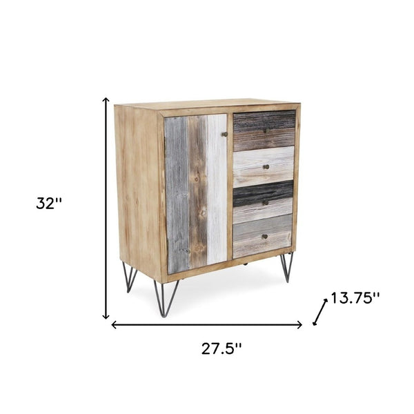 HomeRoots 28" Multi-Color Four Drawer Sideboard - Stylish, Durable Storage Solution for Dining or Living Spaces 399698