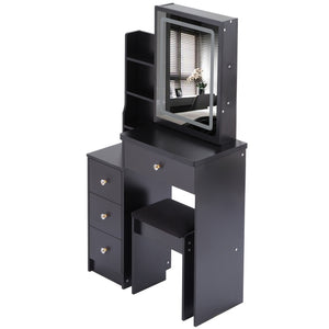 English Elm 29.2" Compact Vanity Set With Led Mirror, Cushioned Stool & Ample Storage For Small Spaces W936P202365