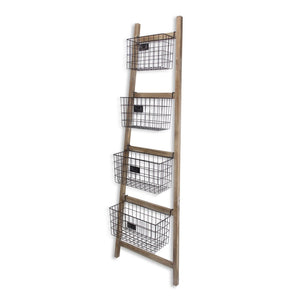 Homeroots Wooden Ladder Storage Piece With 4 Baskets  Wood 399700