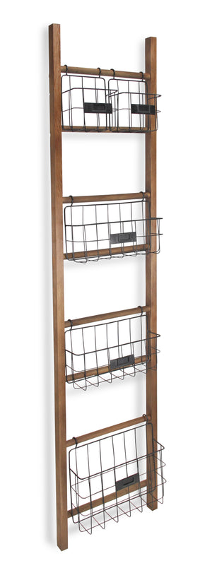 Homeroots 63" Natural And Black Wood And Metal Storage Shelf With Metal Baskets  Wood And Metal 399701