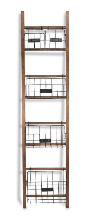 Homeroots 63" Natural And Black Wood And Metal Storage Shelf With Metal Baskets  Wood And Metal 399701