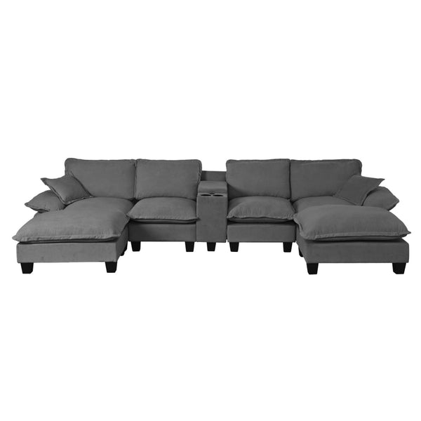 English Elm Modular Cloud Sofa U-shape Chenille Sectional with Storage Usb Charging Ottomans Grey W3163S00124