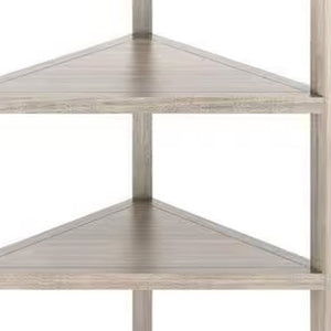 Homeroots 75" Gray Solid Wood Five Tier Corner Bookcase   399765