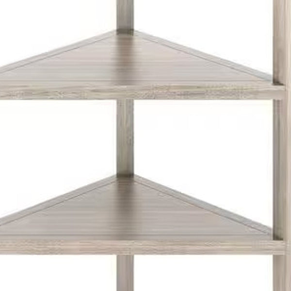 Homeroots 75" Gray Solid Wood Five Tier Corner Bookcase   399765