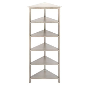Homeroots 75" Gray Solid Wood Five Tier Corner Bookcase   399765