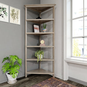 Homeroots 75" Gray Solid Wood Five Tier Corner Bookcase   399765