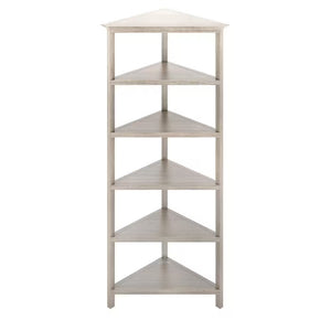Homeroots 75" Gray Solid Wood Five Tier Corner Bookcase   399765