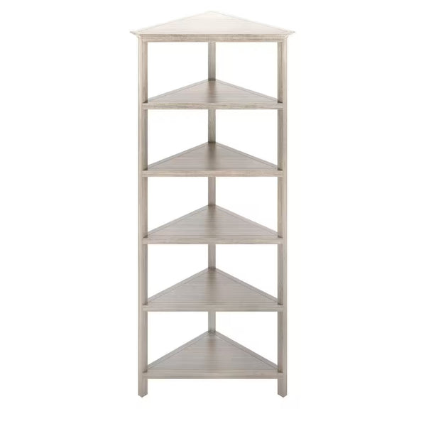 Homeroots 75" Gray Solid Wood Five Tier Corner Bookcase   399765