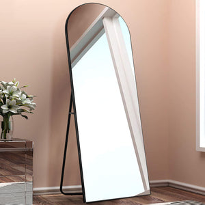 Homeroots Arched Black Standing Mirror Black Glass,Wood 399773