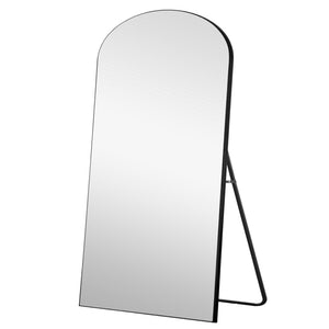 Homeroots 71" Black Arch Wood Frame Full Length Standing Mirror  Glass 399774