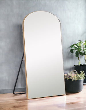 Homeroots 71" Gold Arch Wood Framed Full Length Standing Mirror  Glass,Wood 399775