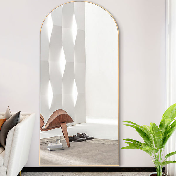 Homeroots 71" Gold Arch Wood Framed Full Length Standing Mirror  Glass,Wood 399775