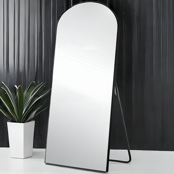 Homeroots 71" Black Arch Wood Framed Freestanding Standing Mirror  Glass,Wood 399776