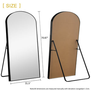 Homeroots 71" Black Arch Metal Framed Freestanding Standing Mirror  Glass 399780