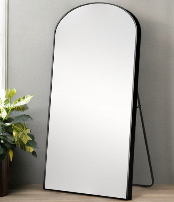 Homeroots 71" Black Arch Metal Framed Freestanding Standing Mirror  Glass 399780